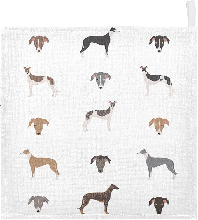 vvfelixl English Greyhound Dogs Baby Burp Cloths Baby Muslin Washcloths for Boys Girls Cotton Baby Face Towel for Newborn Infants Soft and Absorbent 11.8 X 11.8 in, 5 Pack