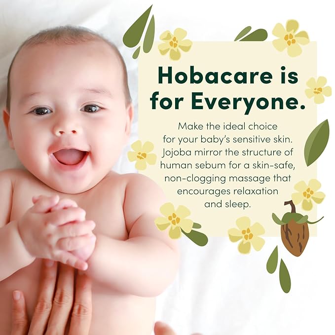 HobaCare Organic Jojoba Baby Oil with Pump – 100% Pure Natural Unrefined Unscented Cold Pressed Jojoba Oil for Baby Hair, Infant Skin, Body Care (4.22 oz)