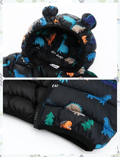 Happy Cherry Infant Baby Cute Cartoon Prints Winter Jacket Bear Ear Hood Warm Puffer Coat 6M-4T