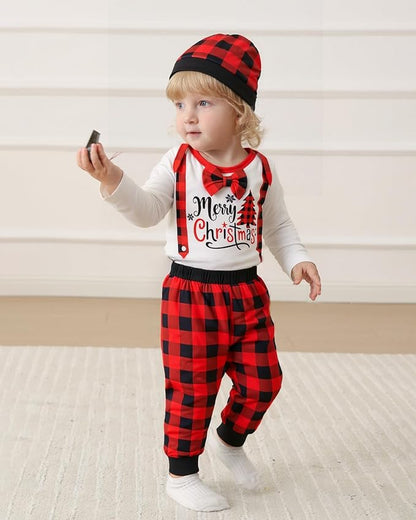 Baby Boy Clothes Infant Newborn Fall Winter Outfits Long Sleeve Letter Print Romper + Hat + Pants Set
