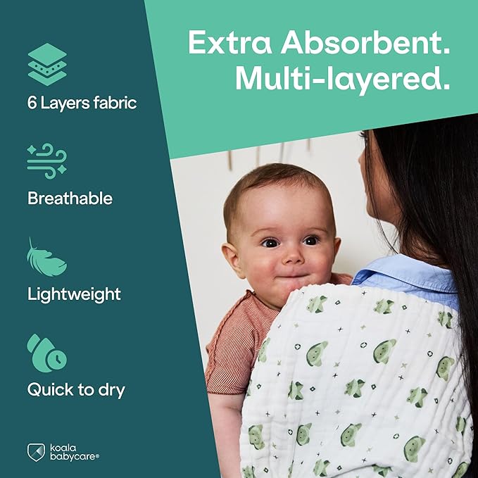 Koala Babycare 5 Pack 20"x10" Muslin Burp Cloths for Baby Boys and Girls - GOTS & Oeko-TEX Cotton Burp Rags for Newborns - Absorbent Neutral Burping Cloths for Feeding - Washable Baby Bibs Essentials