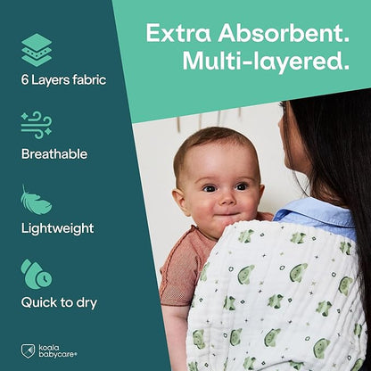 Koala Babycare 5 Pack 20"x10" Muslin Burp Cloths for Baby Boys and Girls - GOTS & Oeko-TEX Cotton Burp Rags for Newborns - Absorbent Neutral Burping Cloths for Feeding - Washable Baby Bibs Essentials