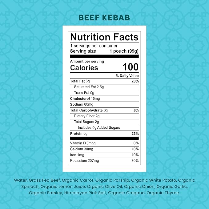Serenity Kids 7+ Months World Explorers Beef Kebab Baby Food Pouches - 3.5 oz, Pack of 6-5g Protein Baby Food with Meat - Snack with Grass-Fed Beef & Veggies - Convenient On-The-Go Toddler Snacks