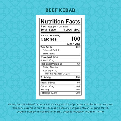 Serenity Kids 7+ Months World Explorers Beef Kebab Baby Food Pouches - 3.5 oz, Pack of 6-5g Protein Baby Food with Meat - Snack with Grass-Fed Beef & Veggies - Convenient On-The-Go Toddler Snacks