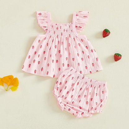 Mubineo Baby Girl Summer Clothes Cute Ruffle Tops Dress Shorts Outfits Set Infant Toddler Shrit Bloomers Princess Outfit