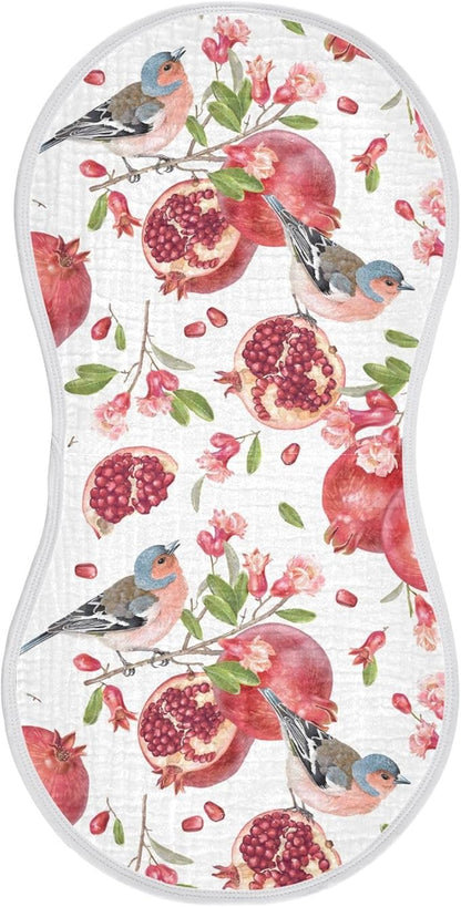 vvfelixl Muslin Burp Cloths Pomegranates Robin Birds Baby Washcloths for Baby Girl Boys 2 Pack White