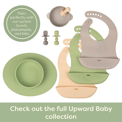 UpwardBaby Silicone Baby Spoons Self Feeding 6 Months - Feeding Essentials, Baby Led Weaning Supplies, BPA Free, Chewable Toddler Utensils with Anti Choke Barrier