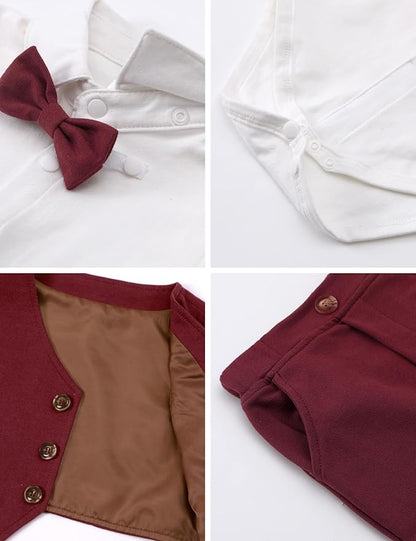 A&J DESIGN Baby Boy Suits Clothes Infant Toddler Formal Gentleman Outfits, Dress Shirt + Vest + Bow Tie + Pants Wedding Set