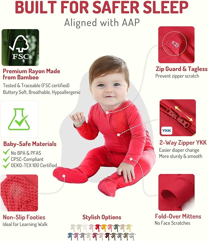 HAPIU Rayon from Bamboo Baby Footed Pajamas, 2 Way Zipper YKK, Footie for Baby Boy Girls, Newborn-24 Months