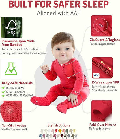 HAPIU Rayon from Bamboo Baby Footed Pajamas, 2 Way Zipper YKK, Footie for Baby Boy Girls, Newborn-24 Months