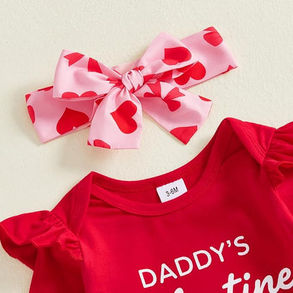 My First Valentines Baby Girl Outfit Newborn Long Sleeve Romper Skirt 4Pcs Set Valentines Baby Winter Spring Clothes