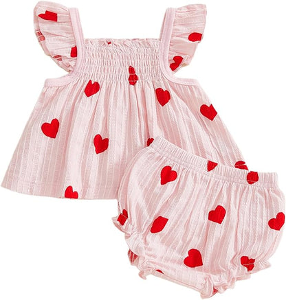 Mubineo Baby Girl Summer Clothes Cute Ruffle Tops Dress Shorts Outfits Set Infant Toddler Shrit Bloomers Princess Outfit