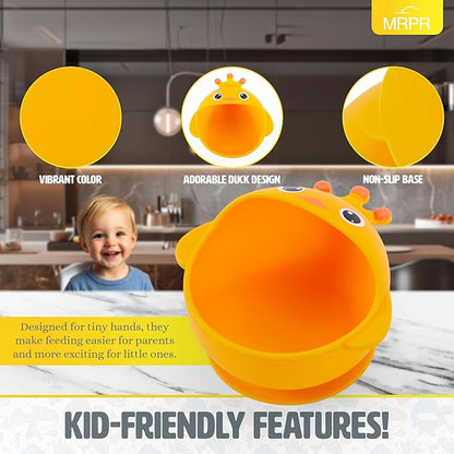 MRPR Quack & Snack Silicone Duck Bowl - Baby & Toddler Suction-Bowl - BPA, Lead, and Phthalate Free, Microwave & Dishwasher safe - Mess-Free Mealtime - Fun & Durable Snack-bowl for Kids