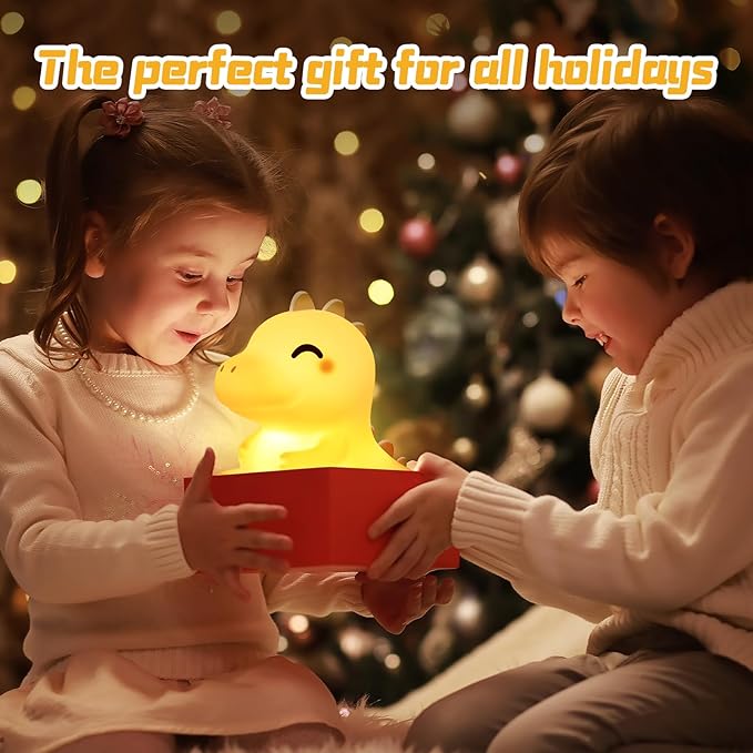 Mewaii Huggwaii Squishy Dinosaur Night Light for Kids, 4 White Noise Dimmable Silicone Kids Night Light, Long Battery Life Rechargeable Dinosaur Lamp,Toddler Nightlight,Boys & Baby Gifts Room Decor