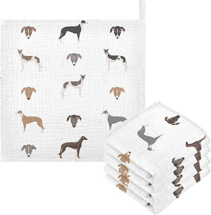 vvfelixl English Greyhound Dogs Baby Burp Cloths Baby Muslin Washcloths for Boys Girls Cotton Baby Face Towel for Newborn Infants Soft and Absorbent 11.8 X 11.8 in, 5 Pack