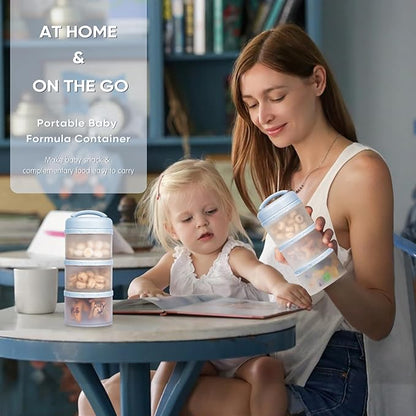 Termichy Stackable Formula Dispenser Portable Milk Powder Container, 2 Pack, Misty Blue