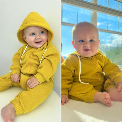 Unutiylo Unisex Baby Boys Girls Long Sleeve Infant Baby Zipper Hooded Jumpsuits Romper Loose Outfit Clothes