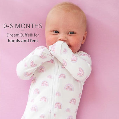 Dreamland Baby Bamboo Viscose Baby Pajamas (0-9 months). Ultra Soft Viscose Sleepers with 2-Way Zipper, Mitten & Foot Cuffs