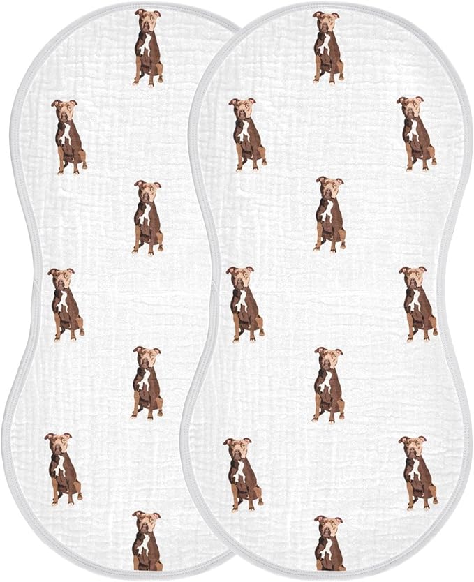 vvfelixl Muslin Burp Cloths Pit Bull Terrier Sitting Dog Baby Washcloths for Baby Girl Boys 2 Pack