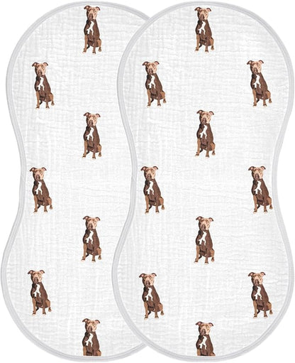 vvfelixl Muslin Burp Cloths Pit Bull Terrier Sitting Dog Baby Washcloths for Baby Girl Boys 2 Pack