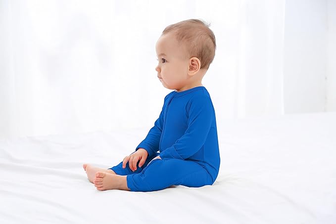 GUISBY Baby Footless Rompers, Rayon Pajamas 2 Way Zipper with Long Sleeve Sleeper