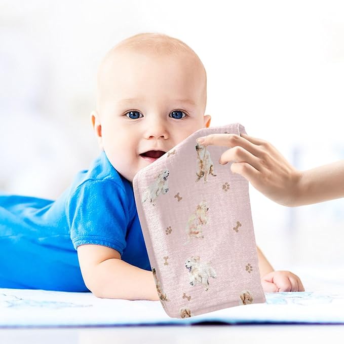 vvfelixl Baby Cotton Washcloths Golden Retriever Infants Bath Towel for Unisex Face Towels for Newborn, Natural Baby Wipes Delicate Skin, 11.8 X 11.8 inch, one sizex5