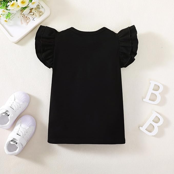 12M-14Y Toddler Baby Girls T Shirt Solid Color Blouse Ruffle Top Cotton Casual Tees Plain Shirt