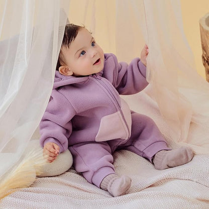 DAVE&BELLA Animal Jumpsuit for Baby Boy Girl, Hooded Winter One-Piece Romper Zip Up Fleece Infant Bodysuit with Snap Closure