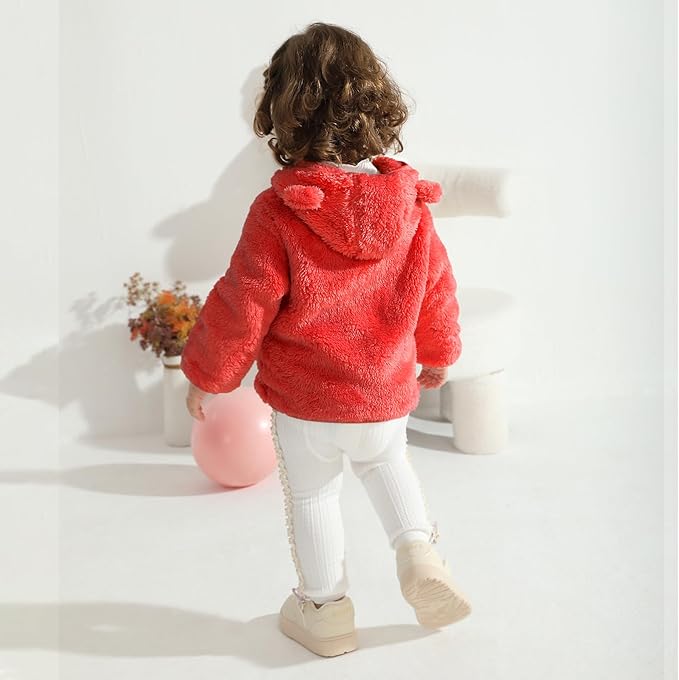 Baby Toddler Boys Girls Fleece Jacket with Hood Zip Up Cute Bear Coats for Infant Boys Girls Fuzzy Jacket with Ear 1-5T