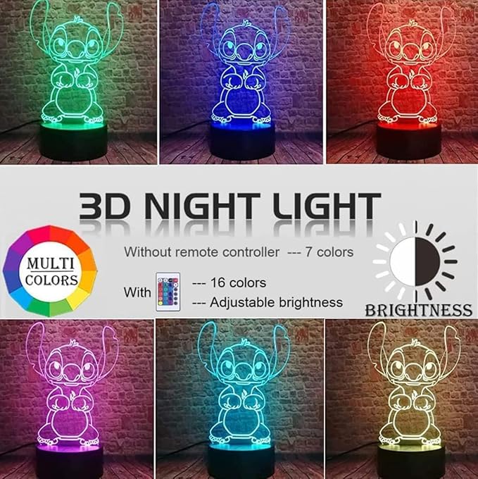 3D Illusion Night Light, 16 Color Night Light - 3D LED Intelligent Remote Control Lamp for Children's Room Decoration and Children's Gifts