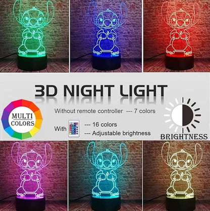 3D Illusion Night Light, 16 Color Night Light - 3D LED Intelligent Remote Control Lamp for Children's Room Decoration and Children's Gifts
