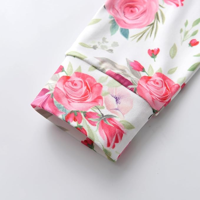 KuKitty 3Pcs Baby Girl Outfits Set Long Sleeve T-Shirt Tops Flowers Pants with Headband