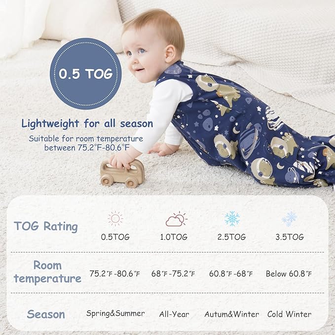 Looxii Baby Sleep Sack 0.5 TOG, 100% Cotton 3 Pack Wearable Blanket Baby Sleep Bag for Newborn Infant, 2-Way Zipper Lightweight Toddler Sleeping Sack 18-24 Months