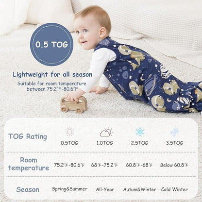 Looxii Baby Sleep Sack 0.5 TOG, 100% Cotton 3 Pack Wearable Blanket Baby Sleep Bag for Newborn Infant, 2-Way Zipper Lightweight Toddler Sleeping Sack 18-24 Months