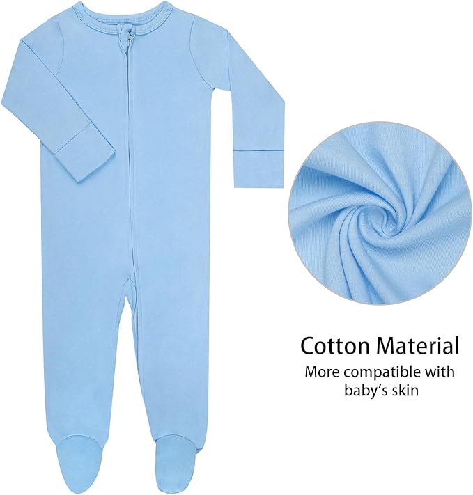 GUISBY Footed Long Sleeve Baby Pajamas with Zipper Cotton Infant Sleepwear