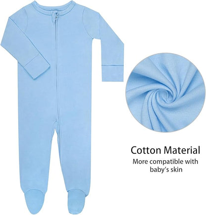 GUISBY Footed Long Sleeve Baby Pajamas with Zipper Cotton Infant Sleepwear