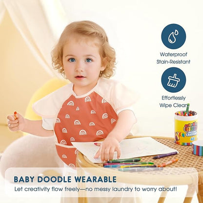 GRSSDER 3-pack Mess Proof Baby Feeding Bibs with Food Catcher Pocket, Soft Lightweight Waterproof Fabric Material with Zero Plastic-like Feel, Adjustable and Easy Clean Toddler Bibs for 6-36 Months