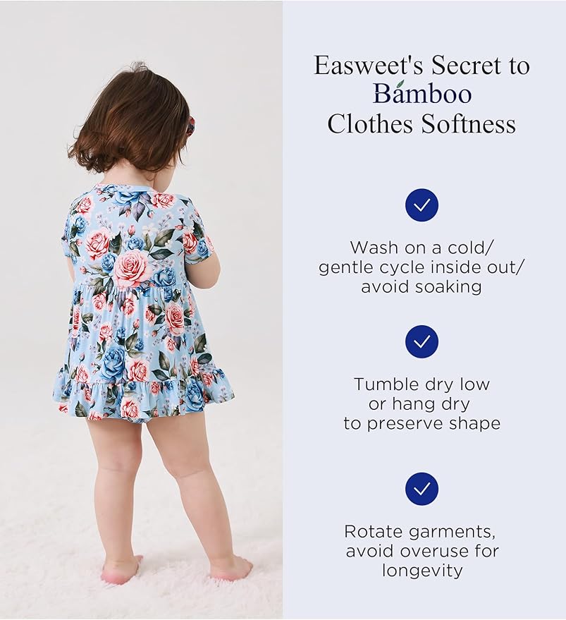 Infant Baby Girl Bodysuit Dress with Hairband Set, Bamboo Viscose Summer Clothes Outfit