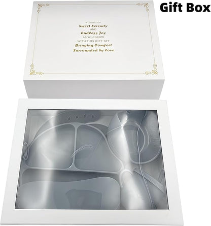 Personalized Name Food Grade 6pcs Baby Feeding Set with Spoon, Fork,Silicone Suction Bowls,Cup,Plate,and bib BPA Free - First Stage Self Feed (Color Gray Y18)