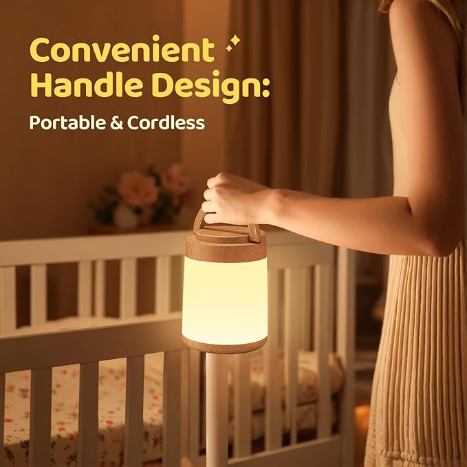 One Fire Night Light for Nursery, 10 Colors Dimmable Baby Night Lights for Nursery,1800mAh Rechargeable Lamp for Kids Lamp,Remote+Timer Kids Lantern,Portable Night Light for Baby Light Wood Grain