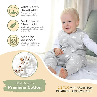 Mama Cheetah Toddler Sleep Sack with Feet 3T - 4T, 2.5 TOG Organic Cotton Baby Sleeping Bag with Legs, Baby Wearable Blankets for Walkers w/ 2-Way Zipper, Baby Sleep Sack for Girls & Boys, Large