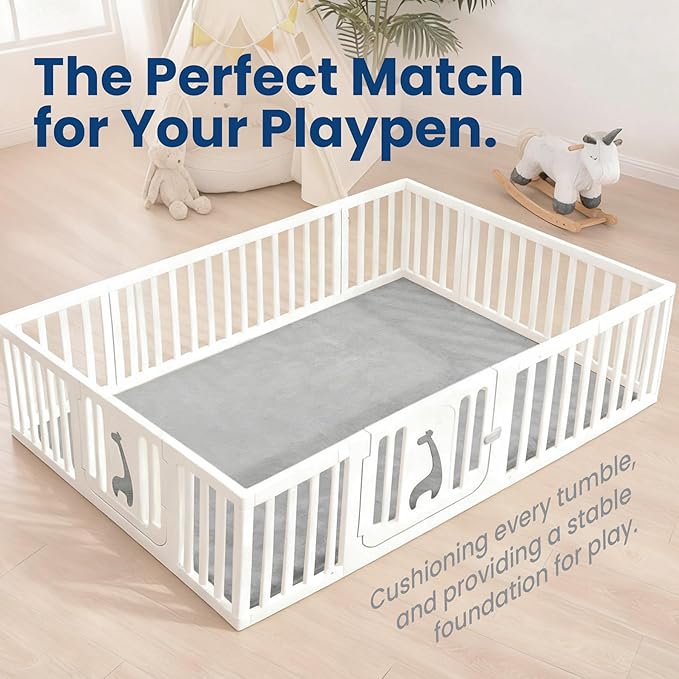 Baby Play Mat for Floor,1.3" Thick Elasti-Foam 50"×74" Playpen Mat for Tummy Time,Water Repellent Soft Coral Velvet for Toddler,Infant,Kids,Non-Slip Backing Safe for Crawling(Light Grey)