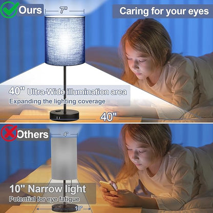 Lynnoland 2 Pack Touch Control Table Lamps with 2 USB & AC Outlet, 3-Way Dimmable Bedside Nightstand Lamps for Bedroom Living Room Nursery, 800 Lumens 5000K Daylight Bulbs Included