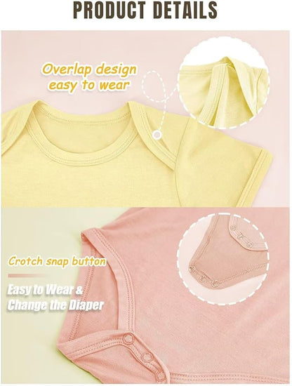 Bamboo Rayon Baby Bodysuit,Short Sleeve Bodysuits Solid Color Outfits for Infant Boys Girls Soft Clothes