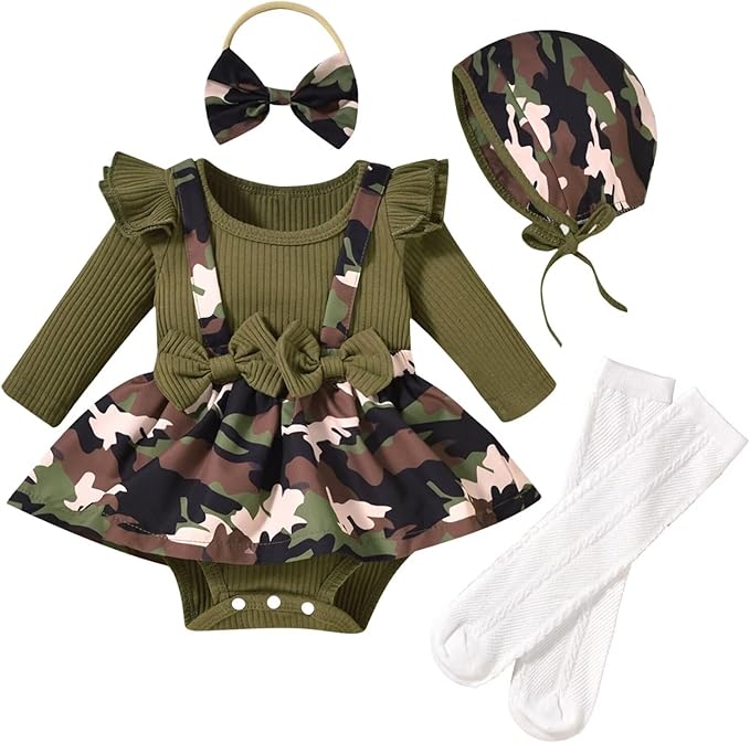 Unutiylo Preemie Newborn Baby Girl Clothes Romper Suspender Dress Fall Winter Outfits Ruffle Long Sleeve Jumpsuit