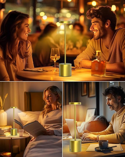 Cordless Table Lamps Rechargeable Set of 2, Portable LED Desk Lamp, 5000mAh Battery Powered Wireless Table Light - 3 Color Dimmable Lighting for Restaurant Dining Patio Outdoor Bedroom(Gold)
