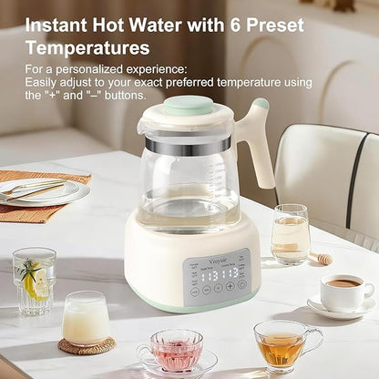 Instant Baby Water Warmer and Formula Dispenser, 1.5L Detachable Glass Tank with 6-Temp Settings, 72H Keep-Warm & Night Light, Universal for All Baby Bottles