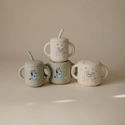 mushie x Bluey Silicone Snack Cup | Spill Proof Food Container for Toddler and Baby (Bluey Sage)