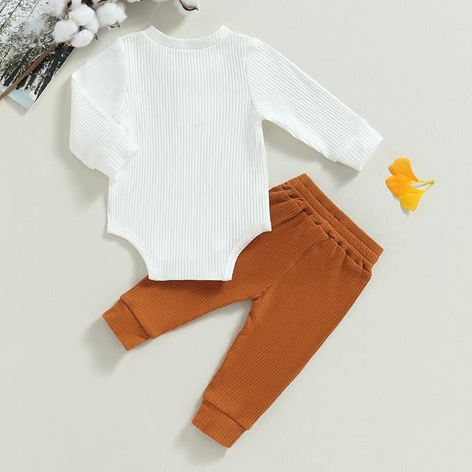Newborn Baby Boy Girl Clothes Ribbed Knitted Long Sleeve Romper Pants Solid Cotton Infant Fall Winter Outfits 2Pcs