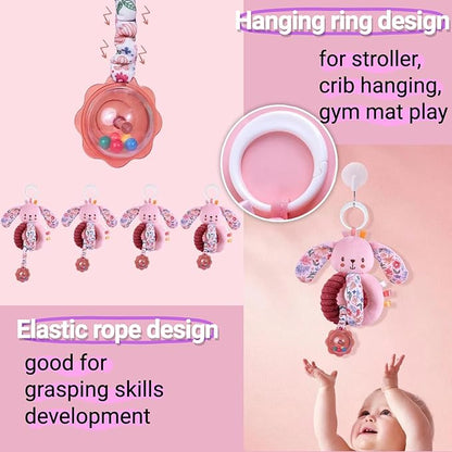 Baby Stroller Hanging Car Seat Toys for Infants 0-6 Months Girl Boy 0-3-4-5-7 6-12 Month Old Newborn Gifts, Carseat Christmas Stocking Stuffers Sensory Toy for Babies Play Gym Rattle, Crinkle
